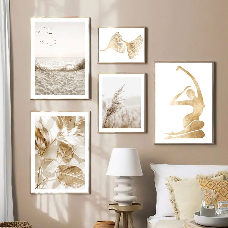 Poster Meer Pampasgras Beige Gold I Wandbilder Wohnzimmer & Schlafzimmer I Deko Print Bilder I ohne Rahmen - justgoodmood