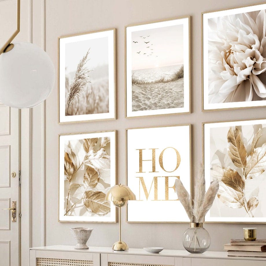 Poster Meer Pampasgras Beige Gold I Wandbilder Wohnzimmer & Schlafzimmer I Deko Print Bilder I ohne Rahmen - justgoodmood
