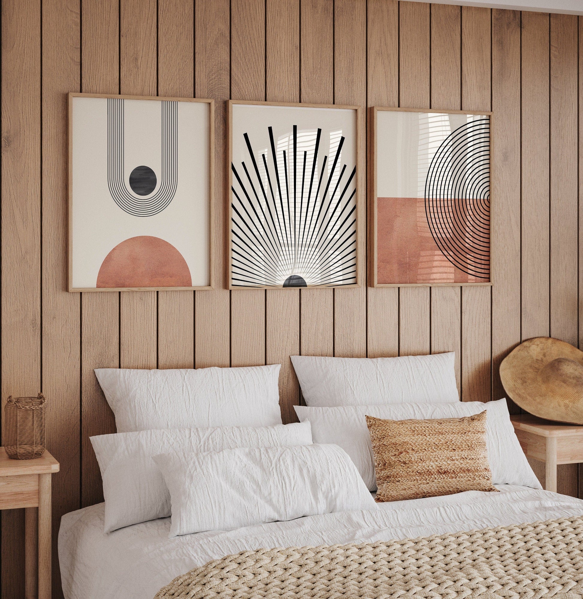 Poster Mid Century Moderne Wandkunst Dekoration I Boho Stil I Orange I Schwarze Sonnenstrahlen I Kunstdruck I Deko Print ohne Rahmen - justgoodmood