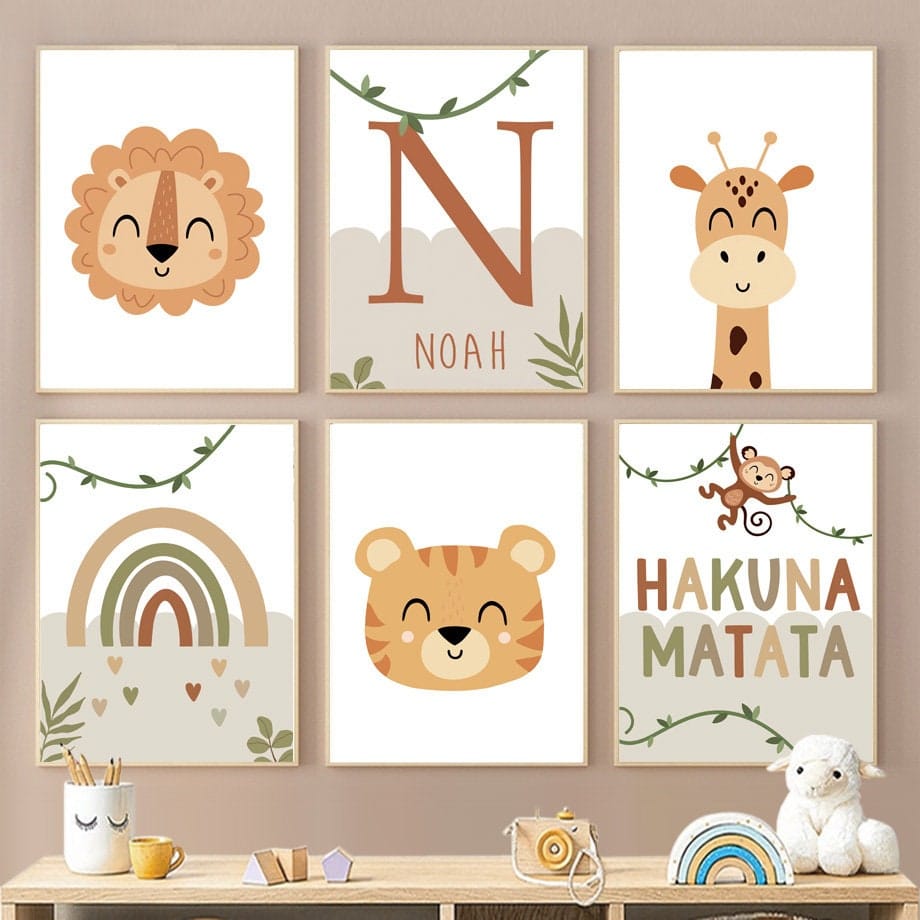 Poster Safari Hakuna Matata Löwe Personalisierter Name als Deko Print ohne Rahmen - justgoodmood