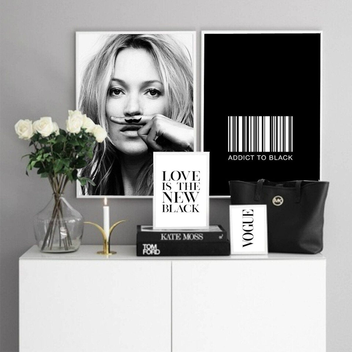 Poster Schwarz Weiß Kate Moss Vogue I Vintage I Wohnkultur| Wohnzimmer | Wandbilder Schlafzimmer | Deko Print ohne Rahmen | Bilder Set - justgoodmood