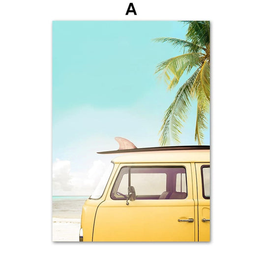 Poster Sonnenschein Hängematte Palmen Meer Buggy Strandliege I Wandbilder Wohnzimmer & Schlafzimmer I Wand Deko I Kunst Druck I ohne Rahmen - justgoodmood