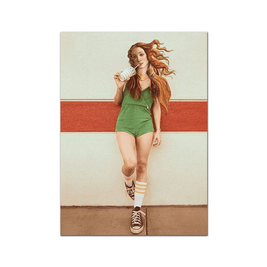 Poster Sport Mädchen trinkt Milkshake | Bilder Wohnzimmer | Wandbilder Schlafzimmer | Deko Print ohne Rahmen | - justgoodmood