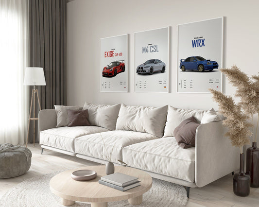 Poster Sportwagen BMW LOTUS SUBARU Klassiker Legenden I Geschenk für ihn I Wohnzimmmer & Büro I Wand Deko I Print ohne Rahmen - justgoodmood