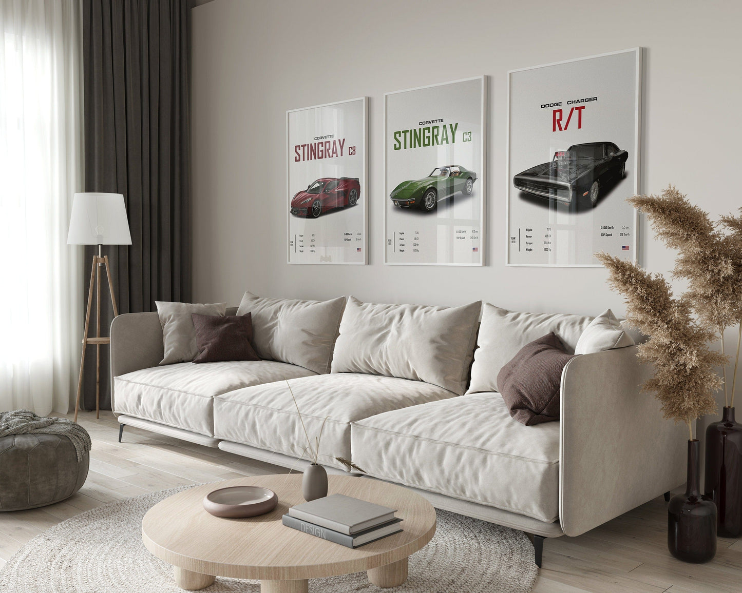 Poster Sportwagen CORVETTE Stingray C8 C3 DODGE CHARGER RTSportauto I Geschenk für ihn I Wohnzimmmer & Büro I Wand Deko I Print ohne Rahmen - justgoodmood