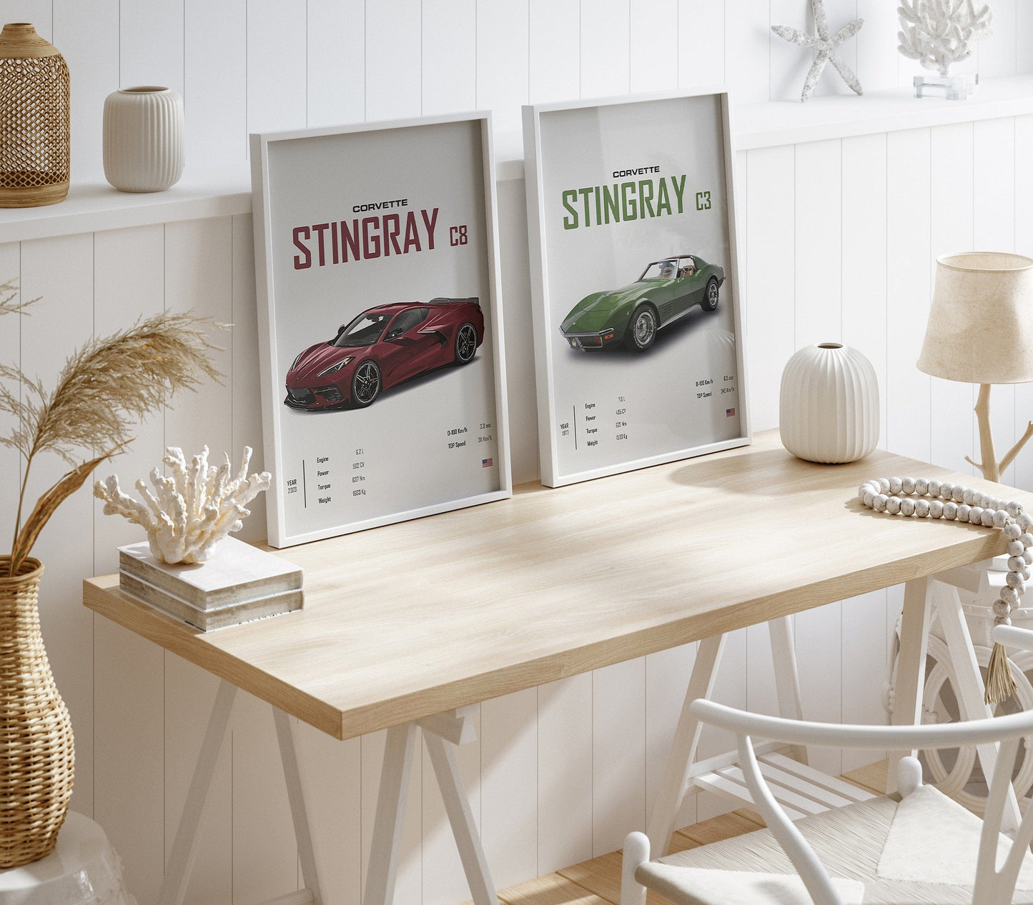 Poster Sportwagen CORVETTE Stingray C8 C3 DODGE CHARGER RTSportauto I Geschenk für ihn I Wohnzimmmer & Büro I Wand Deko I Print ohne Rahmen - justgoodmood