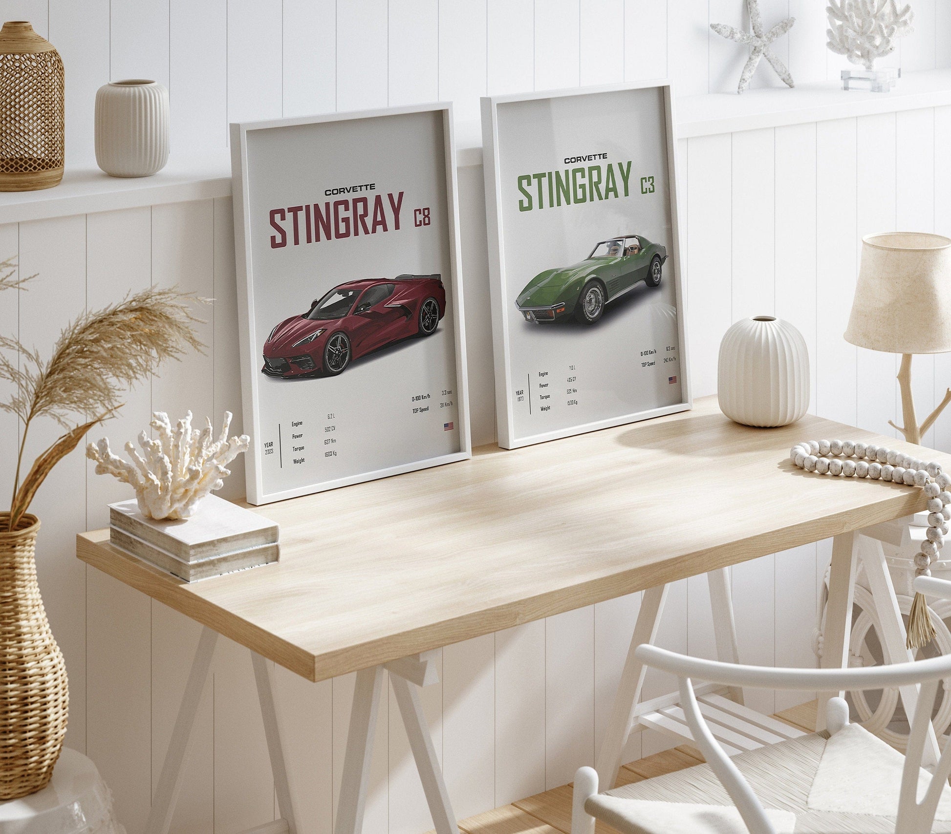 Poster Sportwagen CORVETTE Stingray C8 C3 DODGE CHARGER RTSportauto I Geschenk für ihn I Wohnzimmmer & Büro I Wand Deko I Print ohne Rahmen - justgoodmood