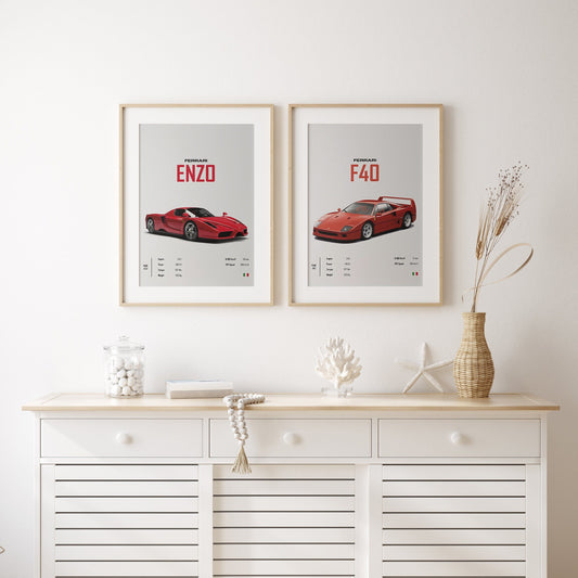 Poster Sportwagen FERRARI ENZO F40 Klassiker Legenden I Geschenk für ihn I Wohnzimmmer & Büro I Wand Deko I Print ohne Rahmen - justgoodmood