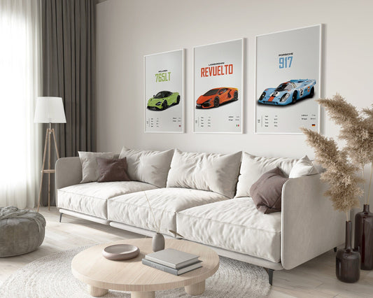 Poster Sportwagen Mclaren Lamborghini Porsche Klassiker Legenden I Geschenk für ihn I Wohnzimmmer & Büro I Wand Deko I Print ohne Rahmen - justgoodmood