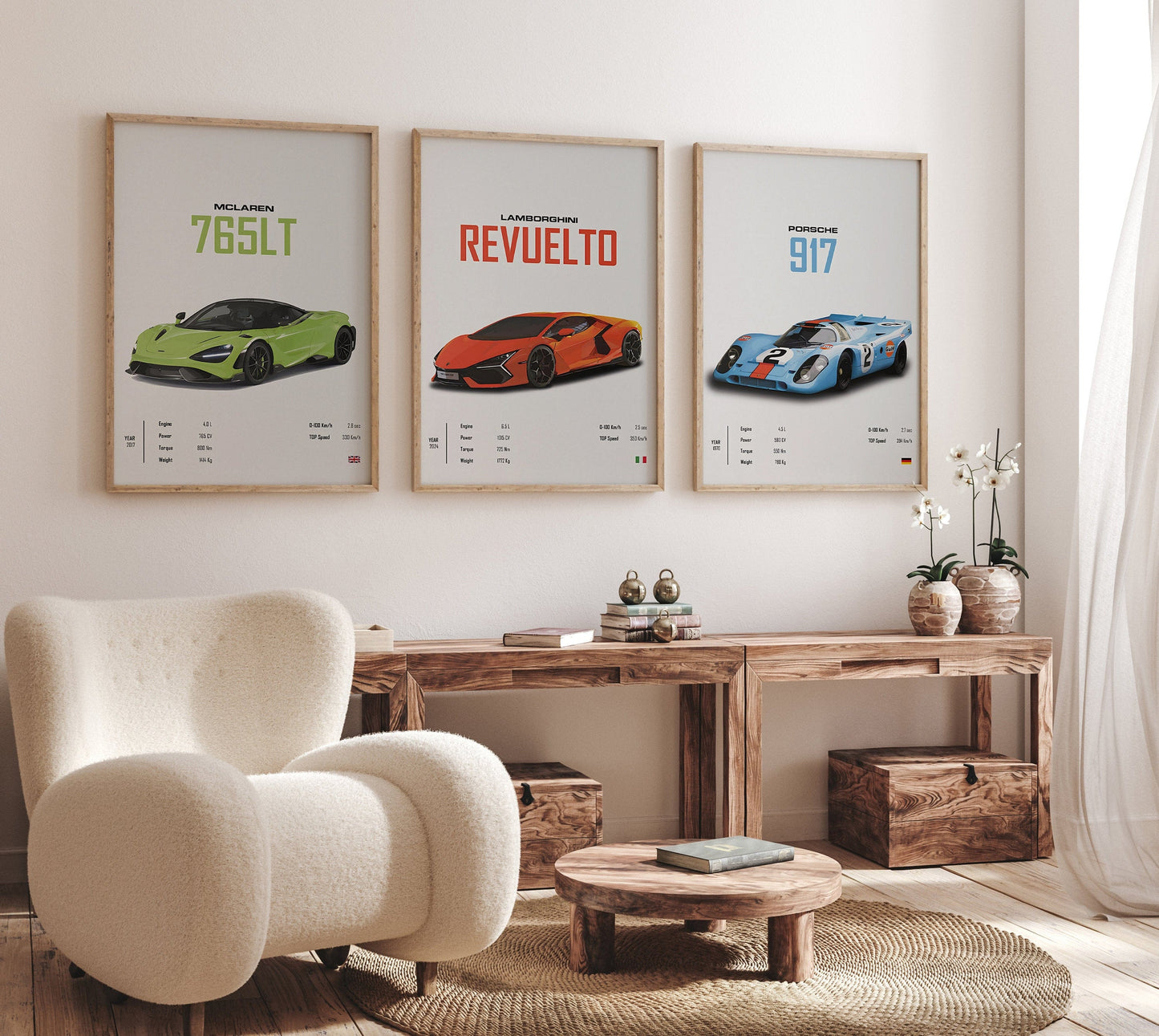 Poster Sportwagen Mclaren Lamborghini Porsche Klassiker Legenden I Geschenk für ihn I Wohnzimmmer & Büro I Wand Deko I Print ohne Rahmen - justgoodmood