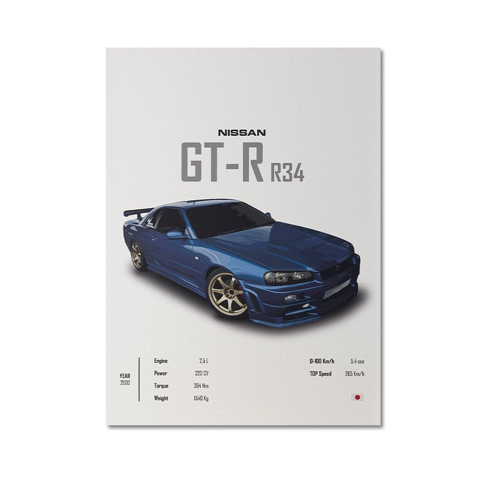 Poster Sportwagen NISSAN GT - R SX Klassiker Legenden I Geschenk für ihn I Wohnzimmmer & Büro I Wand Deko I Print ohne Rahmen - justgoodmood