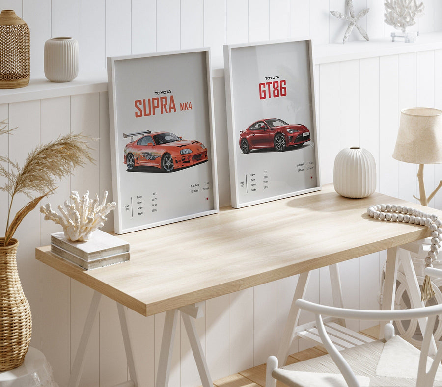 Poster Sportwagen TOYOTA SUPRA GT86 Klassiker Legenden I Geschenk für ihn I Wohnzimmmer & Büro I Wand Deko I Print ohne Rahmen - justgoodmood