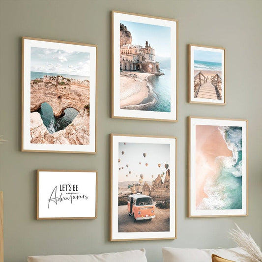 Poster Strand Burg Heißluftballon Buggy Abenteuer Zitat I Wandbilder Wohnzimmer & Schlafzimmer I Deko Print Bilder I ohne Rahmen - justgoodmood