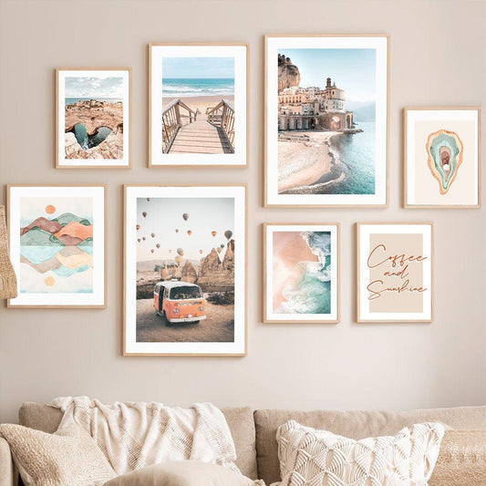 Poster Strand Burg Heißluftballon Kappadokien Buggy Kaffee Zitat I Wandbilder Wohnzimmer & Schlafzimmer I Deko Print Bilder I ohne Rahmen - justgoodmood