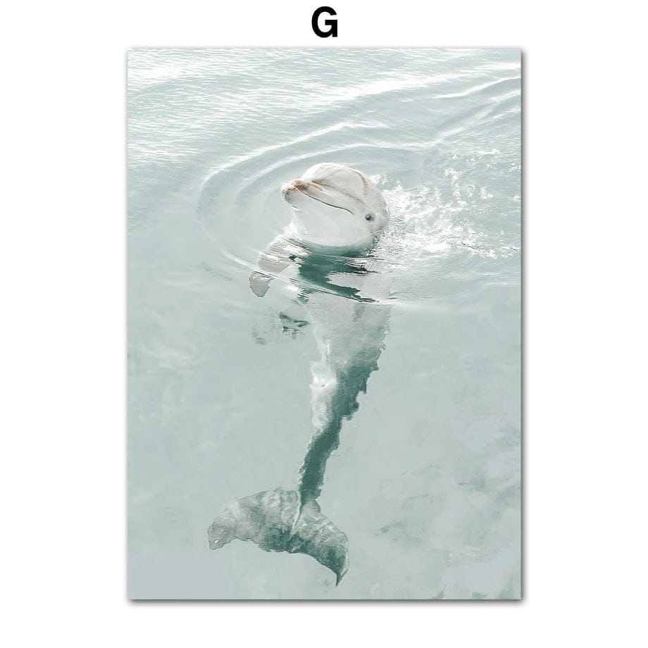 Poster Strand Wellen Meer Palmen Delfin Sonnenbrille Hut I Wandbilder Wohnzimmer & Schlafzimmer I Wand Deko I Kunst Druck I ohne Rahmen - justgoodmood