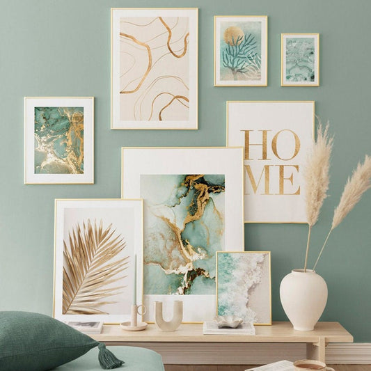 Poster Strand Wellen Zuhause Gold I Wandbilder Wohnzimmer & Schlafzimmer I Deko Print Bilder I ohne Rahmen - justgoodmood