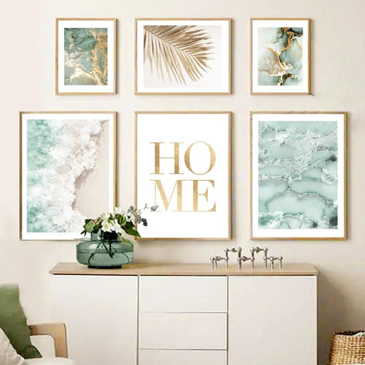 Poster Strand Wellen Zuhause Gold I Wandbilder Wohnzimmer & Schlafzimmer I Deko Print Bilder I ohne Rahmen - justgoodmood