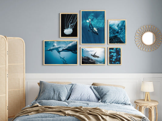 Poster Unterwasser Welt Taucher Schildkröte I Wandbilder Wohnzimmer & Schlafzimmer I Deko Print Bilder I ohne Rahmen - justgoodmood