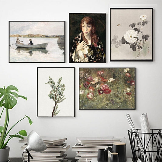 Poster Vintage Blumen und Sightseeing mit dem Boot als Deko Print ohne Rahmen - justgoodmood