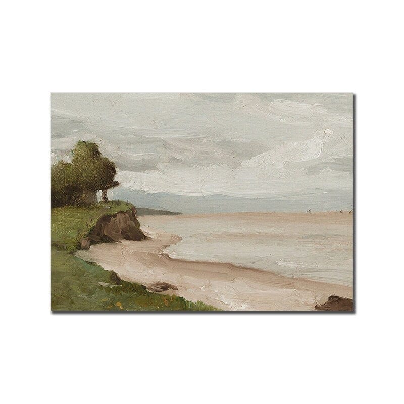 Poster Vintage Elegante Dame Meeres Küste und Windmühle als Deko Print ohne Rahmen - justgoodmood