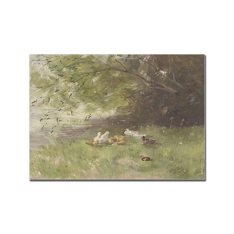 Poster Vintage Frühling Landschaft Blick in den Garten Äpfel und Schmetterlinge als Deko Print ohne Rahmen - justgoodmood