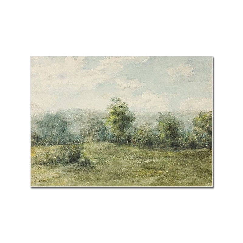 Poster Vintage Frühling Landschaft Blick in den Garten Äpfel und Schmetterlinge als Deko Print ohne Rahmen - justgoodmood