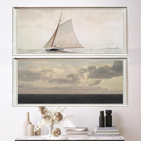 Poster Vintage Galerie Wand Kunst Segelschiff und Horizont als Deko Print ohne Rahmen - justgoodmood