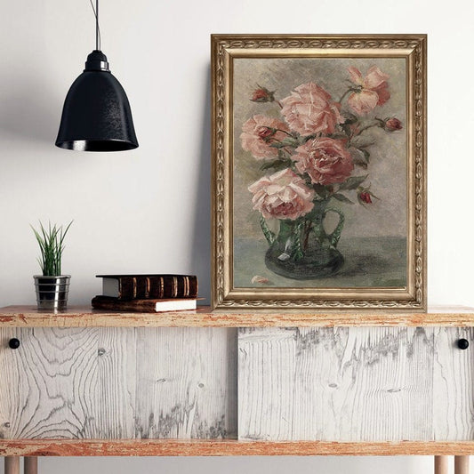 Poster Vintage Galerie Wand Kunst Set Blume Vogel Pfirsisch Klavier 5er Set als Deko Print ohne Rahmen - justgoodmood
