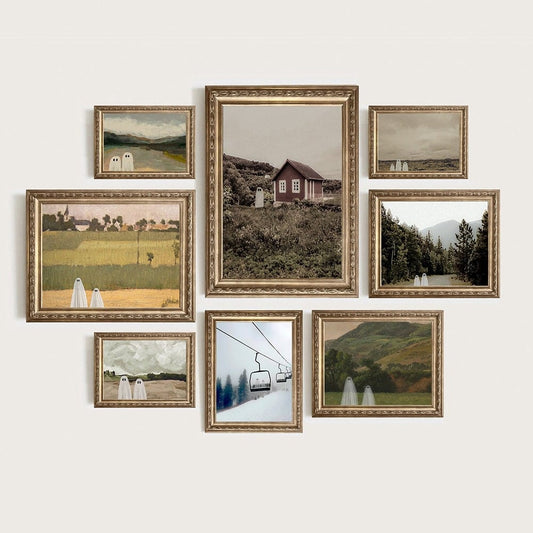 Poster Vintage Geister Landschaft und Ski Lift als Deko Print ohne Rahmen - justgoodmood