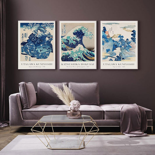 Poster Vintage Japanische Landschaft Abstrakte Meer Welle Traditionell als Deko Print ohne Rahmen - justgoodmood