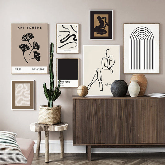 Poster Vintage Schwarz Beige Bogen Abstrakt | Bilder Wohnzimmer | Wandbilder Schlafzimmer | Deko Print ohne Rahmen | Bilder Set Kunstdruck - justgoodmood