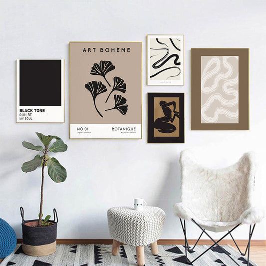 Poster Vintage Schwarz Beige Bogen Abstrakt | Bilder Wohnzimmer | Wandbilder Schlafzimmer | Deko Print ohne Rahmen | Bilder Set Kunstdruck - justgoodmood