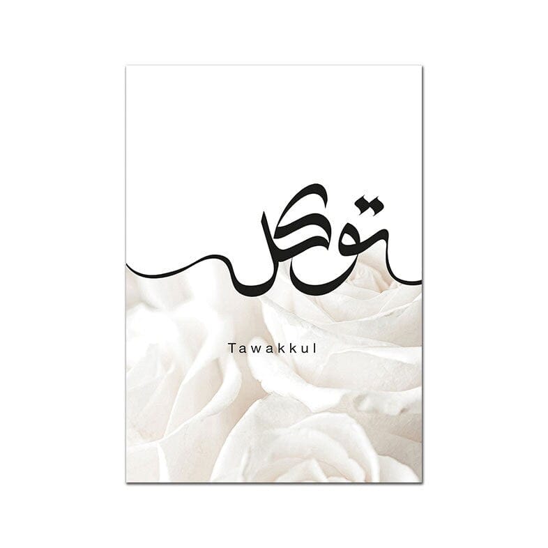 Poster weiße Rosen Islamische Kalligraphie I Wandbilder Wohnzimmer & Schlafzimmer I Deko Print Bilder I ohne Rahmen - justgoodmood