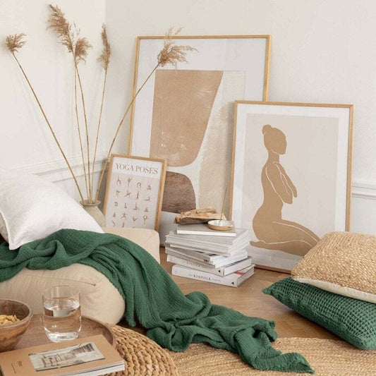 Poster Yoga Abstrakt sitzende Frau und Posen als Deko Print ohne Rahmen - justgoodmood